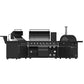 FORNO All’Aperto Outdoor Kitchen Set - 99,600 BTU Gas Grill with 5 Burners + Side Burner, Gas Pizza Oven, Sink Module/Beverage Center with Black Sintered Stone Countertop