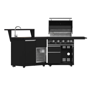 FORNO All’Aperto Outdoor Kitchen - 62,600 BTU BBQ with 3 Stainless-Steel Burners & Infrared Burners & Sink Module with Black Sintered Stone Countertops, Bar & Beverage Center