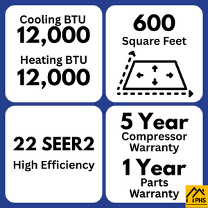 BHI Energy Star 12,000 BTU 22 SEER2 Ductless Mini Split Air Conditioner with Heat Pump 115V with 16.4 ft. Line Set, BHI-12K115V-ES-US
