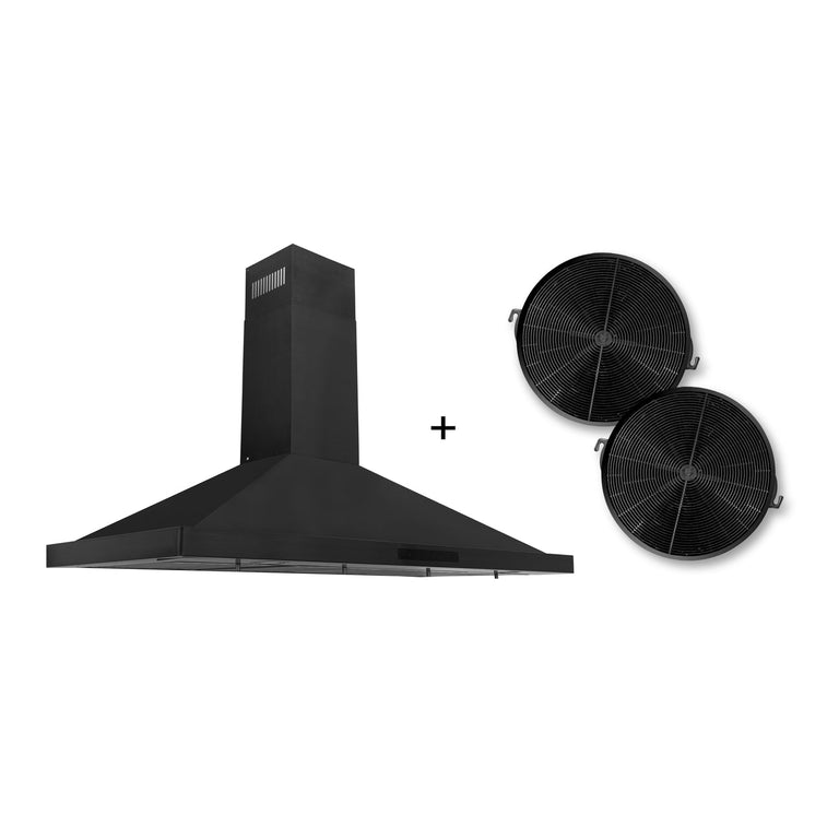 ZLINE 42" Convertible Wall Mount Range Hood in Black Stainless with Charcoal Filters, BSKBN-CF-42