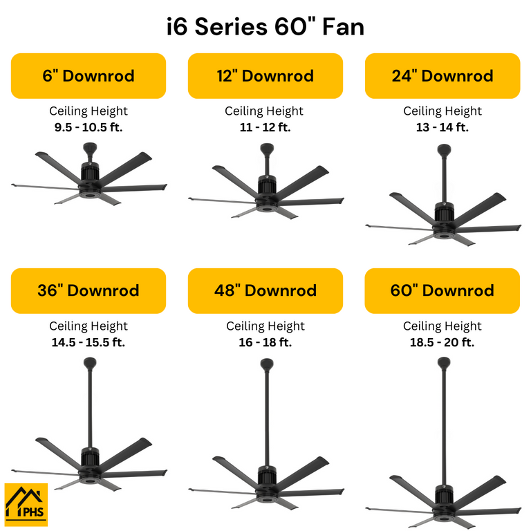 Big Ass Fans i6 60" Downrod in Black (Ceiling Height 18.5 - 20 ft.)