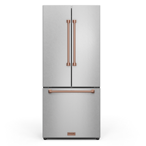 Gordon Ramsay by THOR Kitchen 30" 17.5 cu. ft. French Door Counter Depth Refrigerator with Ice Maker in Stainless Steel with Rose Gold Accents, RF3017FFD99-RSG
