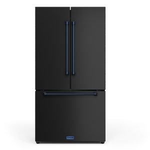 Gordon Ramsay by THOR Kitchen 36" 20.3 cu. ft. French Door Counter Depth Refrigerator with Ice Maker in Matte Black with Navy Blue Accents, RF3621CTD00-BLU