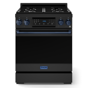 Gordon Ramsay by THOR Kitchen 30" 4.55 cu. ft. Professional Natural Gas Range with Tilt Panel Touch Control and Self-Clean in Matte Black with Navy Blue Accents, RSG30B-BLU