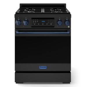 Gordon Ramsay by THOR Kitchen 30" 4.55 cu. ft. Professional Propane Gas Range with Tilt Panel Touch Control and Self-Clean in Matte Black with Navy Blue Accents, RSG30BLP-BLU