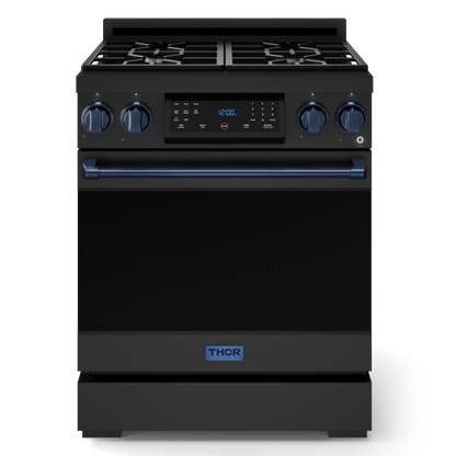 Gordon Ramsay by THOR Kitchen 30" 4.55 cu. ft. Professional Propane Gas Range with Tilt Panel Touch Control and Self-Clean in Matte Black with Navy Blue Accents, RSG30BLP-BLU