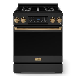 Gordon Ramsay by THOR Kitchen 30" 4.55 cu. ft. Professional Natural Gas Range with Tilt Panel Touch Control and Self-Clean in Matte Black with Bronze Accents, RSG30B-BRZ