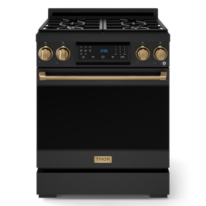Gordon Ramsay by THOR Kitchen 30" 4.55 cu. ft. Professional Propane Gas Range with Tilt Panel Touch Control and Self-Clean in Matte Black with Bronze Accents, RSG30BLP-BRZ