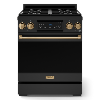 Gordon Ramsay by THOR Kitchen 30" 4.55 cu. ft. Professional Propane Gas Range with Tilt Panel Touch Control and Self-Clean in Matte Black with Bronze Accents, RSG30BLP-BRZ