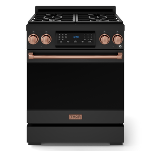 Gordon Ramsay by THOR Kitchen 30" 4.55 cu. ft. Professional Natural Gas Range with Tilt Panel Touch Control and Self-Clean in Matte Black with Rose Gold Accents, RSG30B-RSG