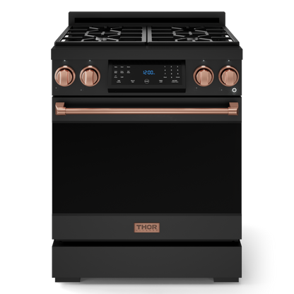 Gordon Ramsay by THOR Kitchen 30" 4.55 cu. ft. Professional Natural Gas Range with Tilt Panel Touch Control and Self-Clean in Matte Black with Rose Gold Accents, RSG30B-RSG