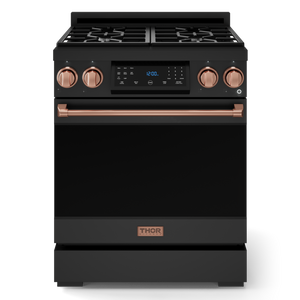 Gordon Ramsay by THOR Kitchen 30" 4.55 cu. ft. Professional Propane Gas Range with Tilt Panel Touch Control and Self-Clean in Matte Black with Rose Gold Accents, RSG30BLP-RSG