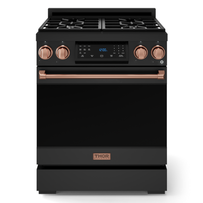 Gordon Ramsay by THOR Kitchen 30" 4.55 cu. ft. Professional Propane Gas Range with Tilt Panel Touch Control and Self-Clean in Matte Black with Rose Gold Accents, RSG30BLP-RSG