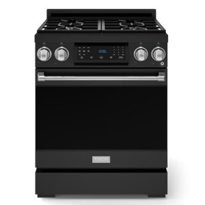 Gordon Ramsay by THOR Kitchen 30" 4.55 cu. ft. Professional Propane Gas Range with Tilt Panel Touch Control and Self-Clean in Matte Black with Stainless Steel Accents, RSG30BLP-SS