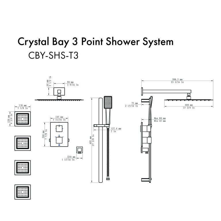 ZLINE Shower System in Polished Gold, CBY-SHS-T3-PG