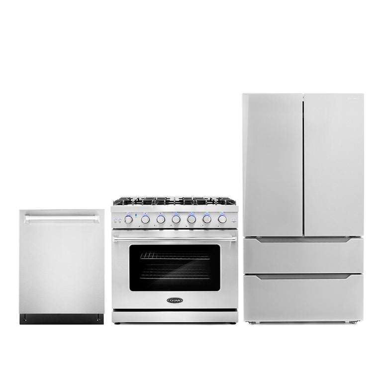 Cosmo Package - 36" Gas Range, Dishwasher and Refrigerator with Ice Maker, COS-3PKG-029