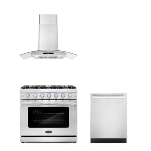 Cosmo Package - 36" Gas Range, Wall Mount Range Hood and Dishwasher, COS-3PKG-040