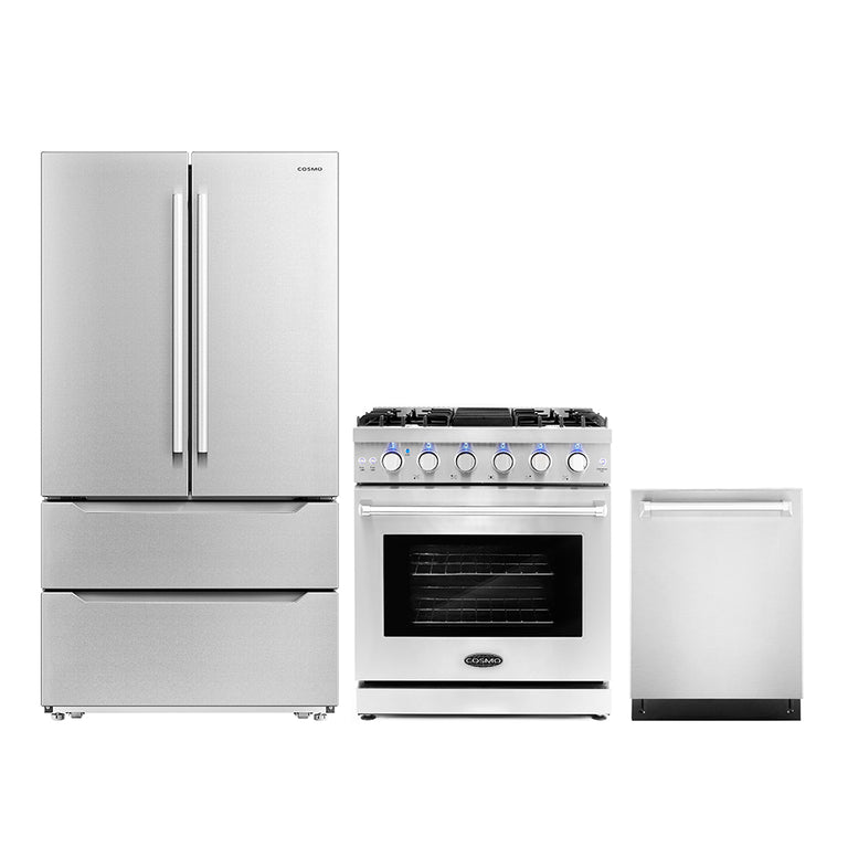 Cosmo Package - 30" Gas Range, Dishwasher and Refrigerator with Ice Maker, COS-3PKG-101