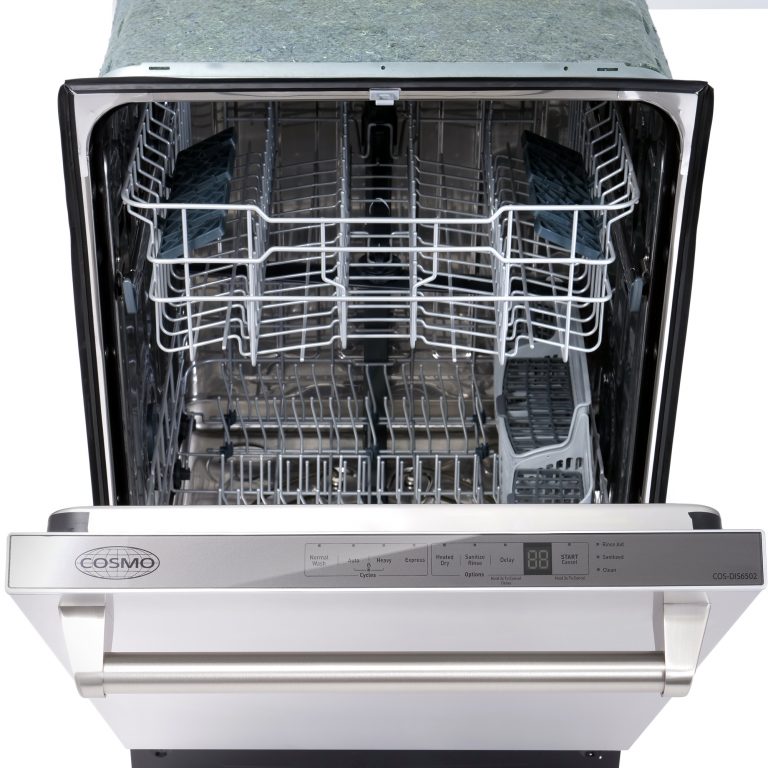 Cosmo Package - 30" Gas Range, Wall Mount Range Hood, Dishwasher, Refrigerator with Ice Maker and Wine Cooler, COS-5PKG-082