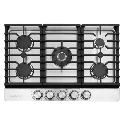Cosmo Haven Collection 30-Inch Drop-In Gas Cooktop with 5 Sealed Burners, Cast Iron Grates, Stainless Steel, COS-CTGH305SS