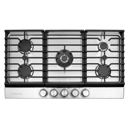 Cosmo Haven Collection 36-Inch Drop-In Gas Cooktop with 5 Sealed Burners, Cast Iron Grates, Stainless Steel, COS-CTGH365SS