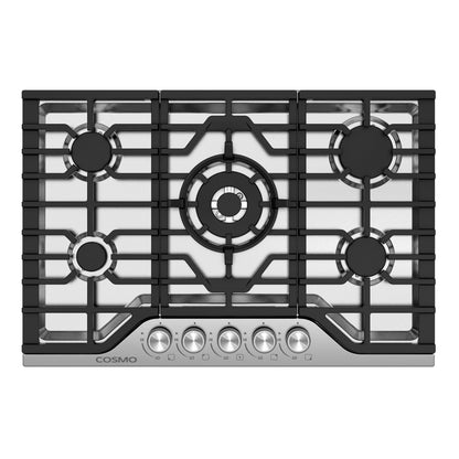 Cosmo Vista Collection 30-Inch Drop-In Gas Cooktop with 5 Sealed Burners, Wok Grate and Cast Iron Grates, Stainless Steel, COS-CTGV305SS