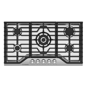Cosmo Vista Collection 36-Inch Drop-In Gas Cooktop with 5 Sealed Burners, Wok Grate and Cast Iron Grates, Stainless Steel, COS-CTGV365SS