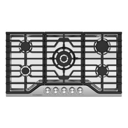Cosmo Vista Collection 36-Inch Drop-In Gas Cooktop with 5 Sealed Burners, Wok Grate and Cast Iron Grates, Stainless Steel, COS-CTGV365SS