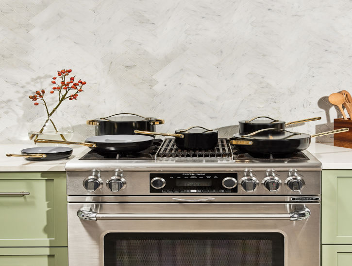 Caraway Deluxe Cookware Set in Black with Gold Handles Premium Home