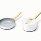 Caraway Deluxe Cookware Set in White with Gold Handles