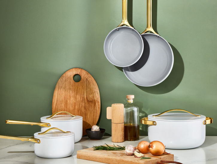 Caraway Deluxe Cookware Set in White with Gold Handles Premium Home
