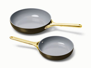 Caraway Fry Pan Duo in Black with Gold Handles