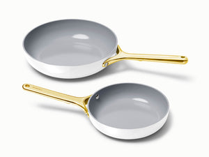Caraway Fry Pan Duo in White with Gold Handles