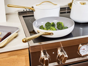 Caraway Fry Pan in White with Gold Handle