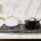 Caraway Sauce Pan in White with Gold Handle