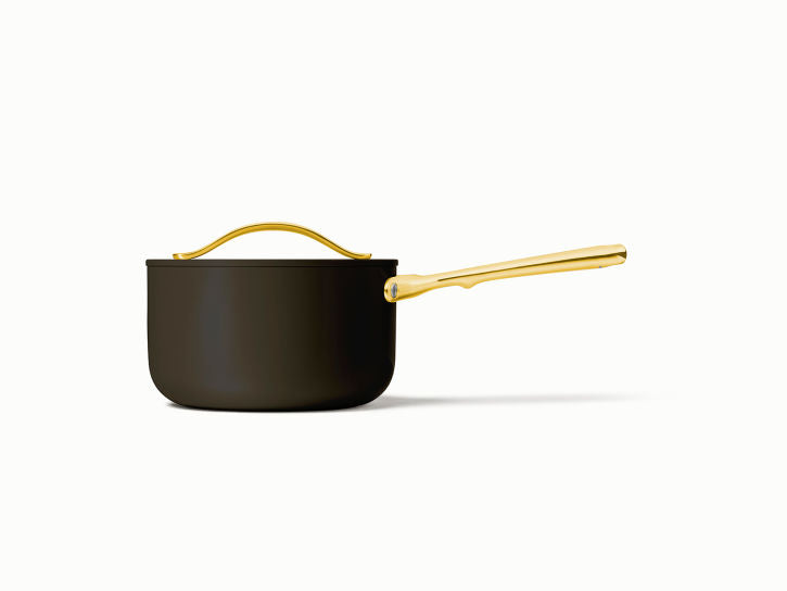 Caraway Sauce Pan in Black with Gold Handle