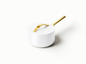 Caraway Sauce Pan in White with Gold Handle