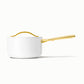 Caraway Sauce Pan in White with Gold Handle