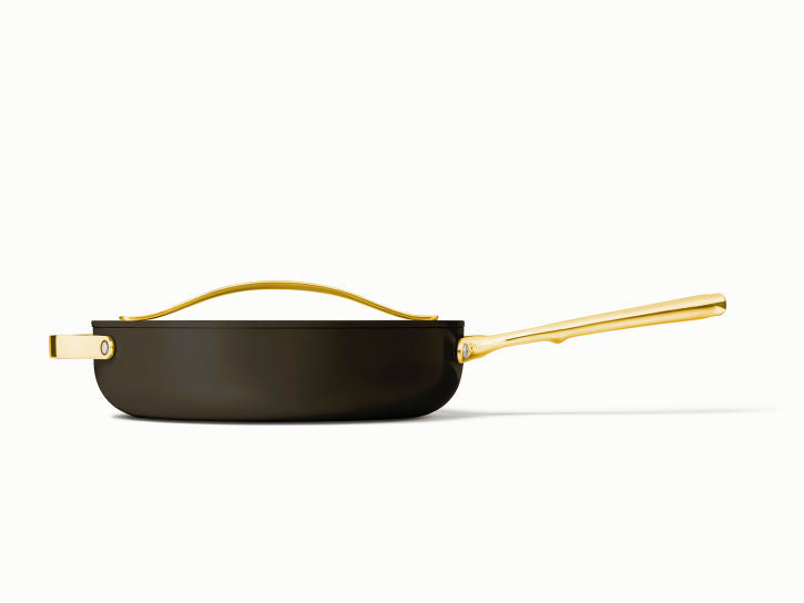 Caraway Sauté Pan in Black with Gold Handle