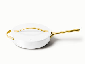 Caraway Sauté Pan in White with Gold Handle