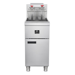 FORNO Commerciale Natural Gas Deep Fryer, 3 Burners, 90,000 BTU, 40lbs Oil Capacity, FCMGF0048
