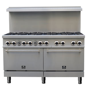 FORNO Commercial 60" Stainless Steel Gas Range, 10 Burners, 300,000 BTU, FCMGR0093-60