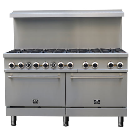 FORNO Commercial 60" Stainless Steel Gas Range, 10 Burners, 300,000 BTU, FCMGR0093-60