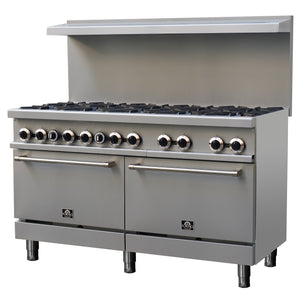 FORNO Commercial 60" Stainless Steel Gas Range, 10 Burners, 300,000 BTU, FCMGR0093-60