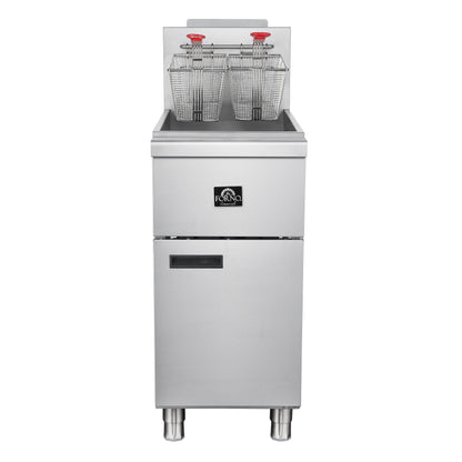 FORNO Commerciale Propane Gas Deep Fryer, 3 Burners, 90,000 BTU, 40lbs Oil Capacity, FCMGF0016
