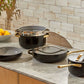 Caraway Non-Toxic and Non-Stick Cookware Set in Black with Gold Handles