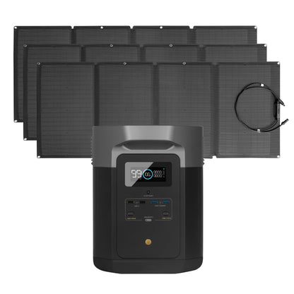 EcoFlow Package - DELTA Max 1600 Portable Power Station (1612Wh) and 3 x Portable Solar Panel (160W)