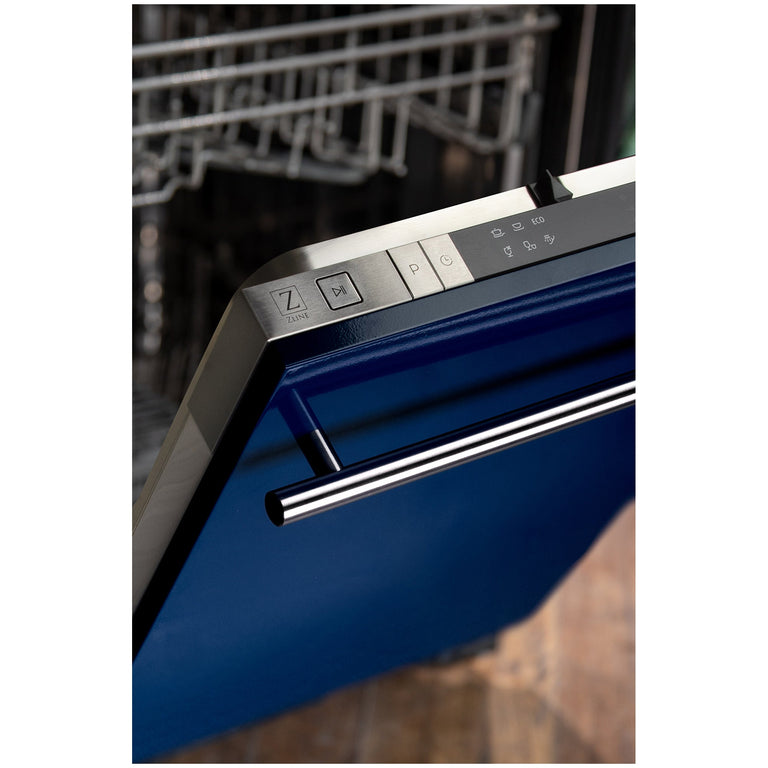 ZLINE 18 in. Top Control Dishwasher in Blue Gloss Stainless Steel with Modern Style Handle, DW-BG-H-18