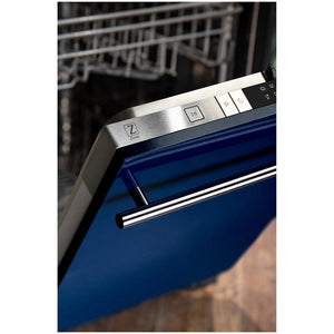 ZLINE Classic 24-Inch Top Control Built-In Dishwasher, Blue Gloss Panel, Modern Handle, 52 dBA, DW-BG-H-24