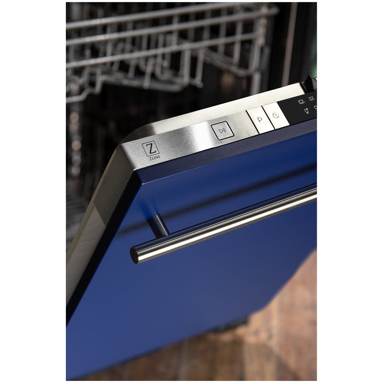 ZLINE 24 in. Top Control Dishwasher in Blue Matte with Stainless Steel Tub and Modern Handle, DW-BM-H-24